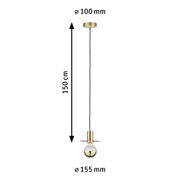 Brass pendant light with glass and black cable, 150 cm length, modern LED lighting fixture