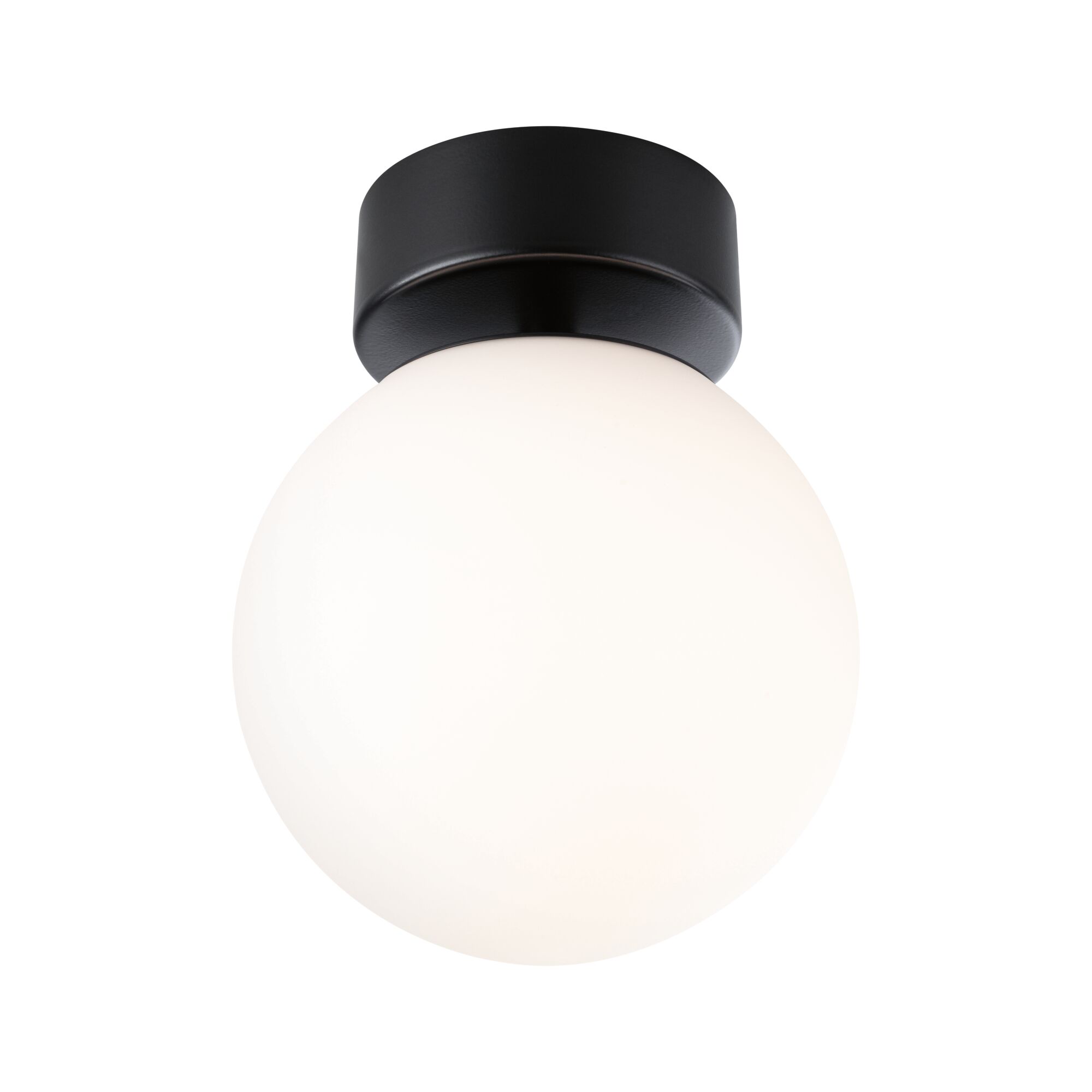 Runde Deckenleuchte mit weißem Glas und schwarzem Metallfuß, moderne LED Innenbeleuchtung
