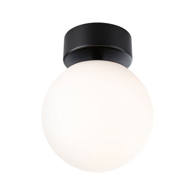 Runde Deckenleuchte mit weißem Glas und schwarzem Metallfuß, moderne LED Innenbeleuchtung