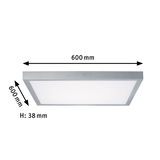 Rectangular silver aluminum LED ceiling light measuring 600x600 mm for modern interiors