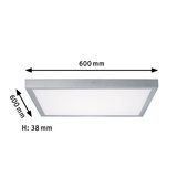 Rectangular silver aluminum LED ceiling light measuring 600x600 mm for modern interiors