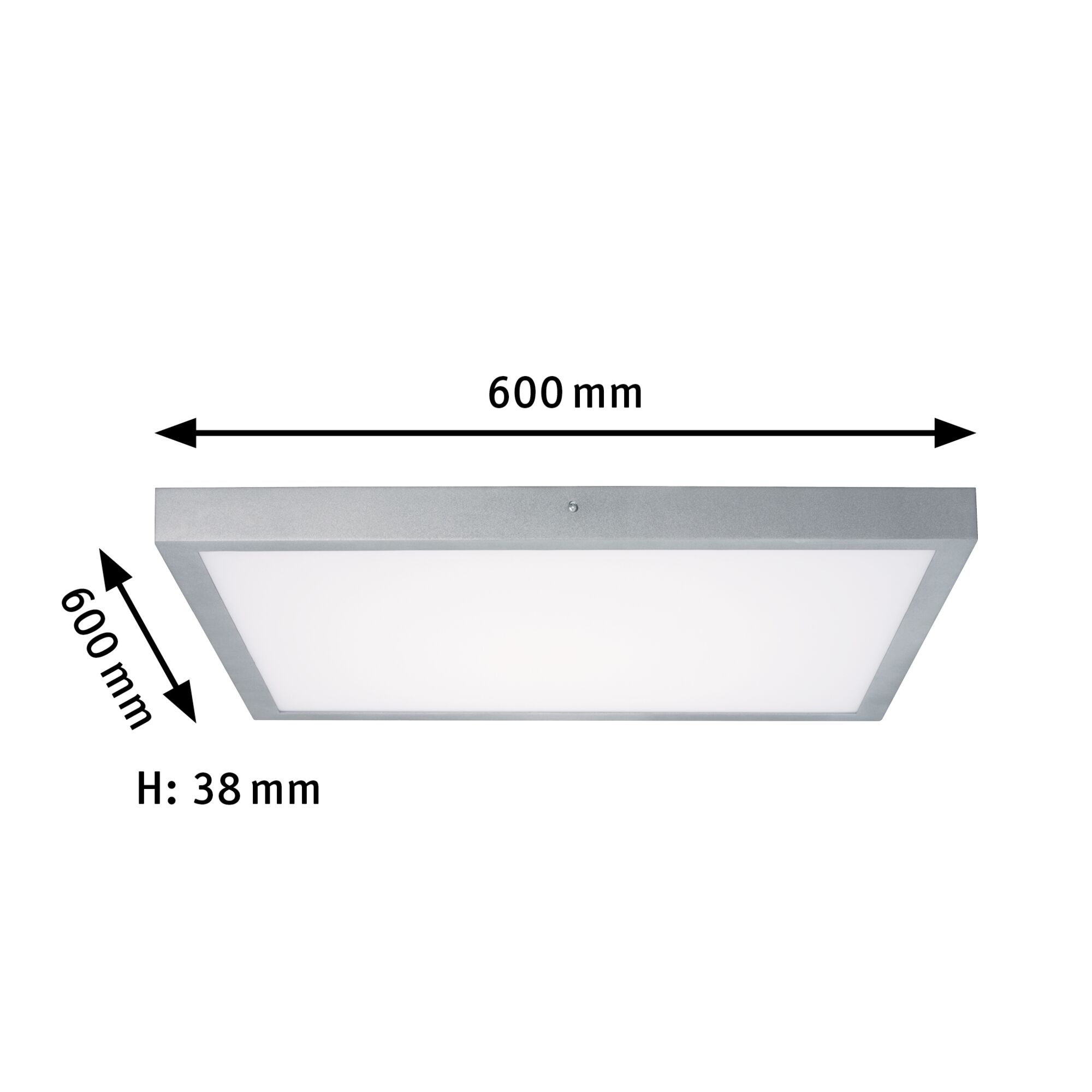 Rechteckige LED-Deckenleuchte aus Aluminium in Silber mit 600x600 mm Abmessungen