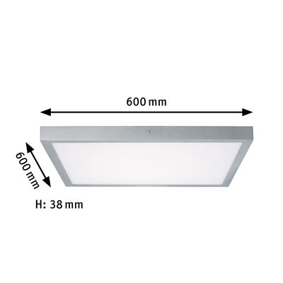 Rechteckige LED-Deckenleuchte aus Aluminium in Silber mit 600x600 mm Abmessungen