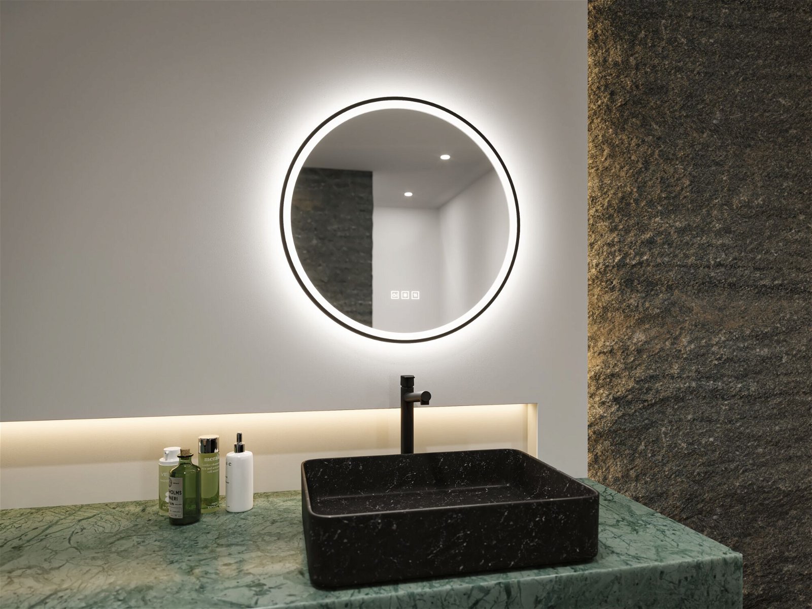 LED Illuminated mirror Mirra IP44 White Switch 750lm 230V 11,5W dimmable Black/Mirror
