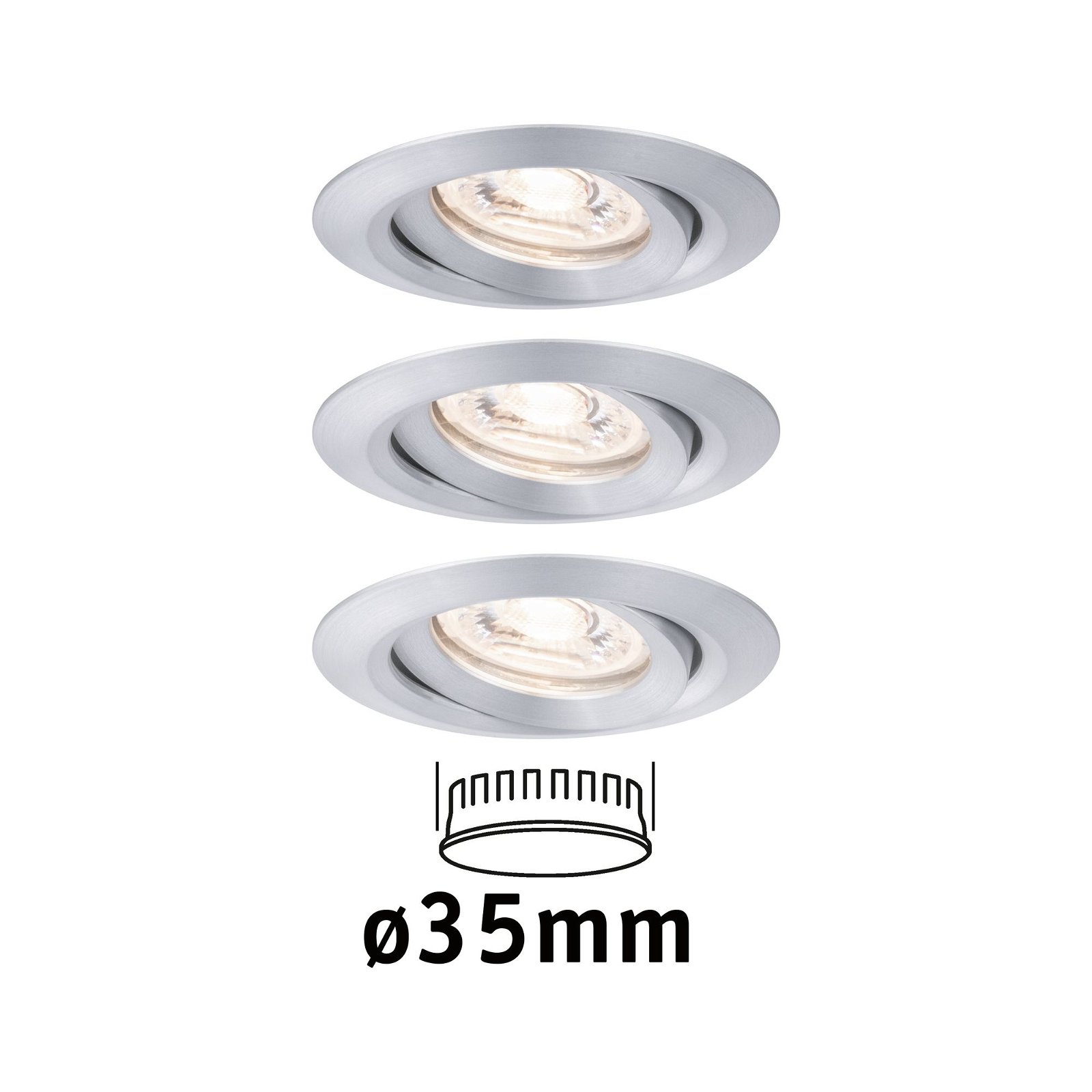 LED-inbouwlamp Nova Mini Coin Basisset zwenkbaar rond 66mm 15° Coin 3x4W 3x310lm 230V 2700K Alu gedraaid