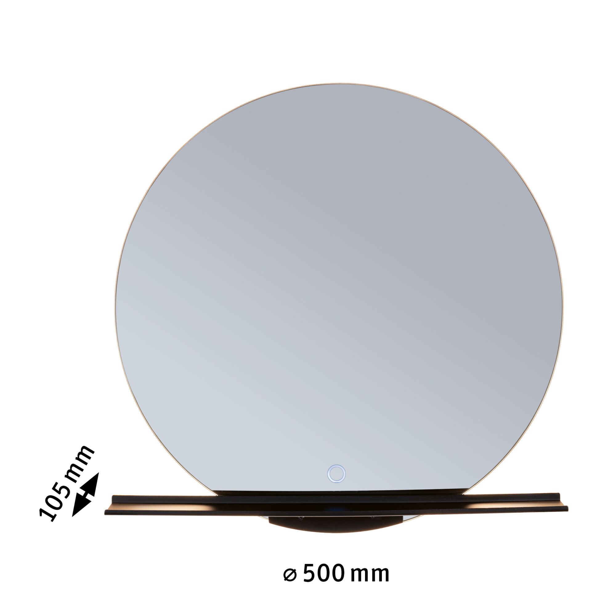 Miroir rond avec cadre en métal noir et éclairage LED, diamètre 500 mm, éclairage de salle de bain moderne