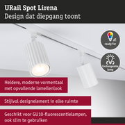 Witte URail Spot Lirena van aluminium met opvallende lamellenlook voor moderne LED-railsverlichting