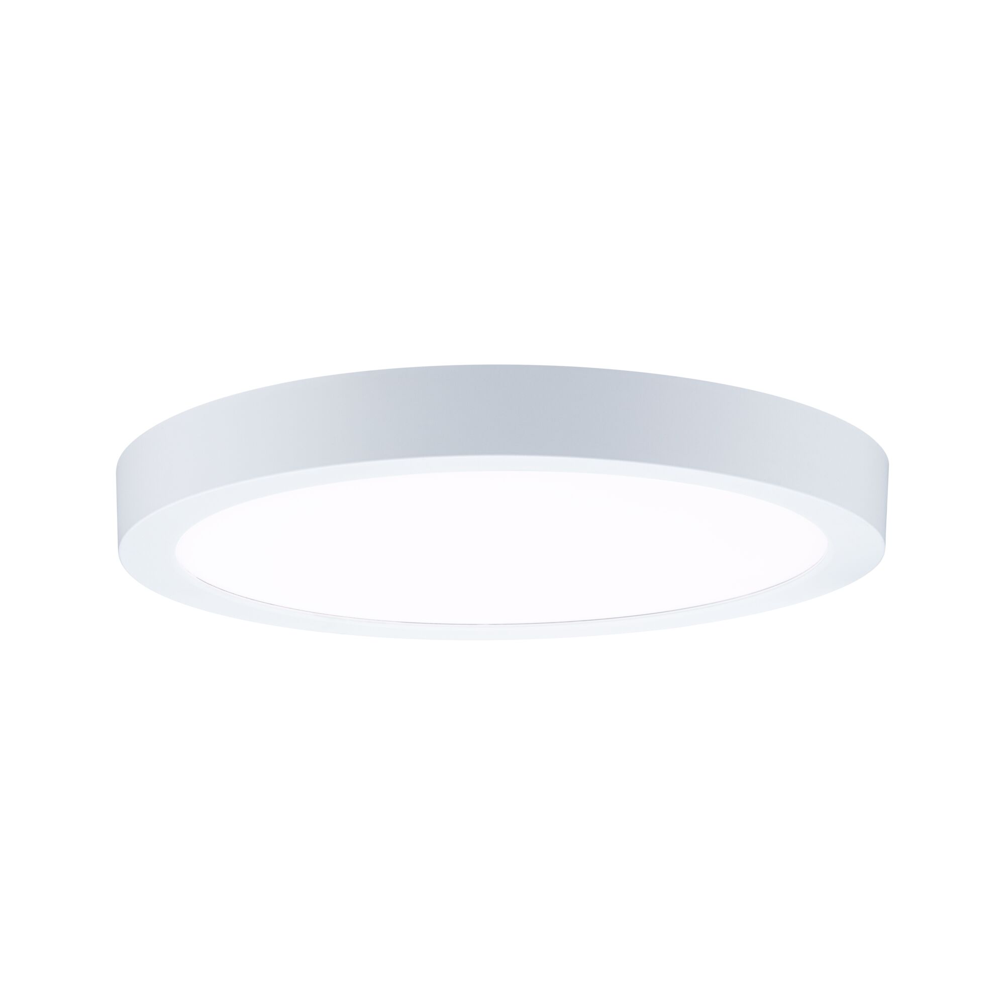 Round white metal LED ceiling light with energy-saving illumination for living spaces