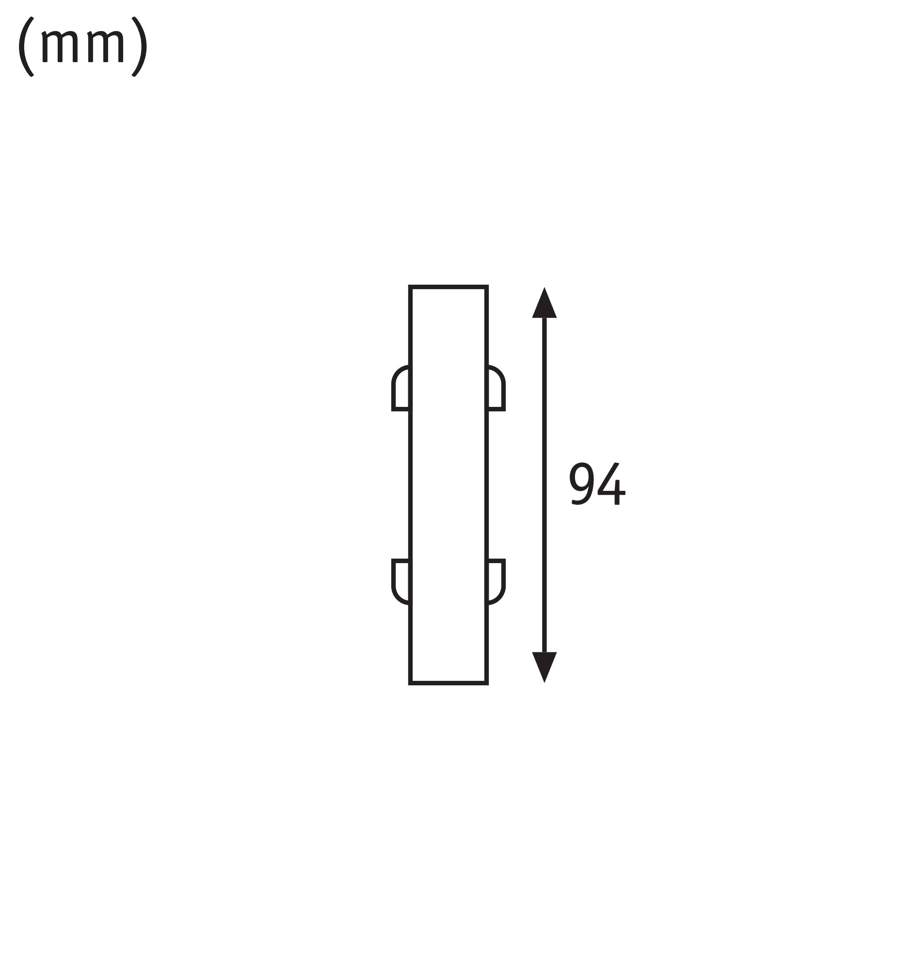 Dessin technique montrant une hauteur de 94 mm d’un produit rectangulaire avec supports de fixation