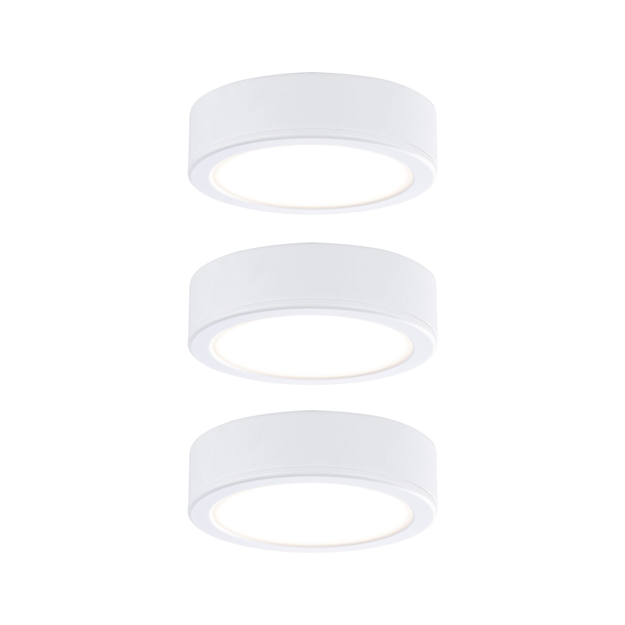 Éclairage sous-meubles LED Pukk 3x3,5W 65mm 3x210lm 230V rond Blanc Trois plafonniers LED ronds blancs en plastique avec lumière blanc chaud pour intérieurs modernes
