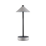 Modern table lamp with grey leather shade and black metal base for stylish room lighting