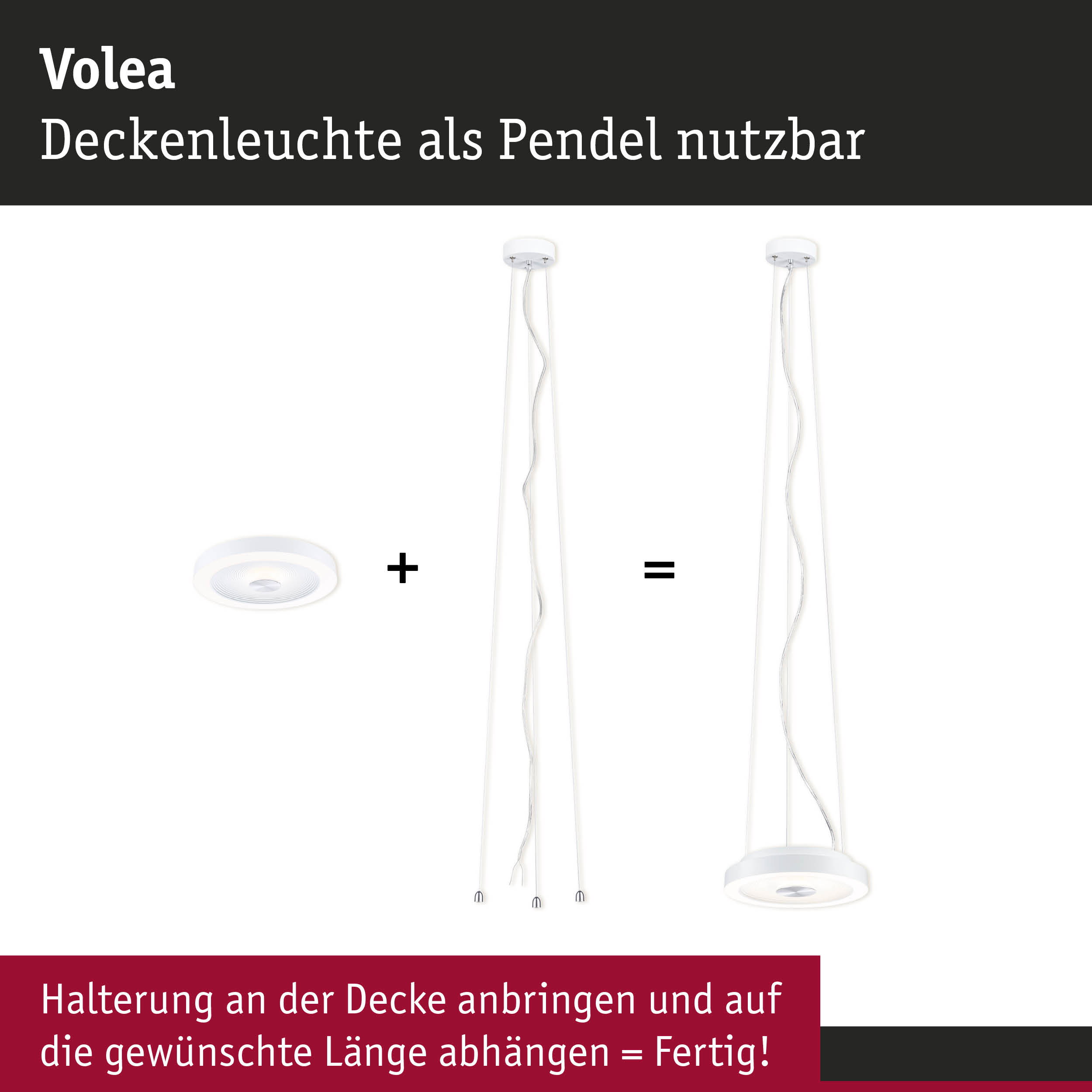 Volea weiße Deckenleuchte mit Pendelhalterung und verstellbarer Länge für flexible Raumbeleuchtung