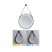 Miroir rond LED avec cadre noir et sangle réglable, température de lumière de 2700K à 6500K
