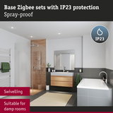 Modern bathroom featuring IP23 protected swivelling LED light suitable for damp rooms