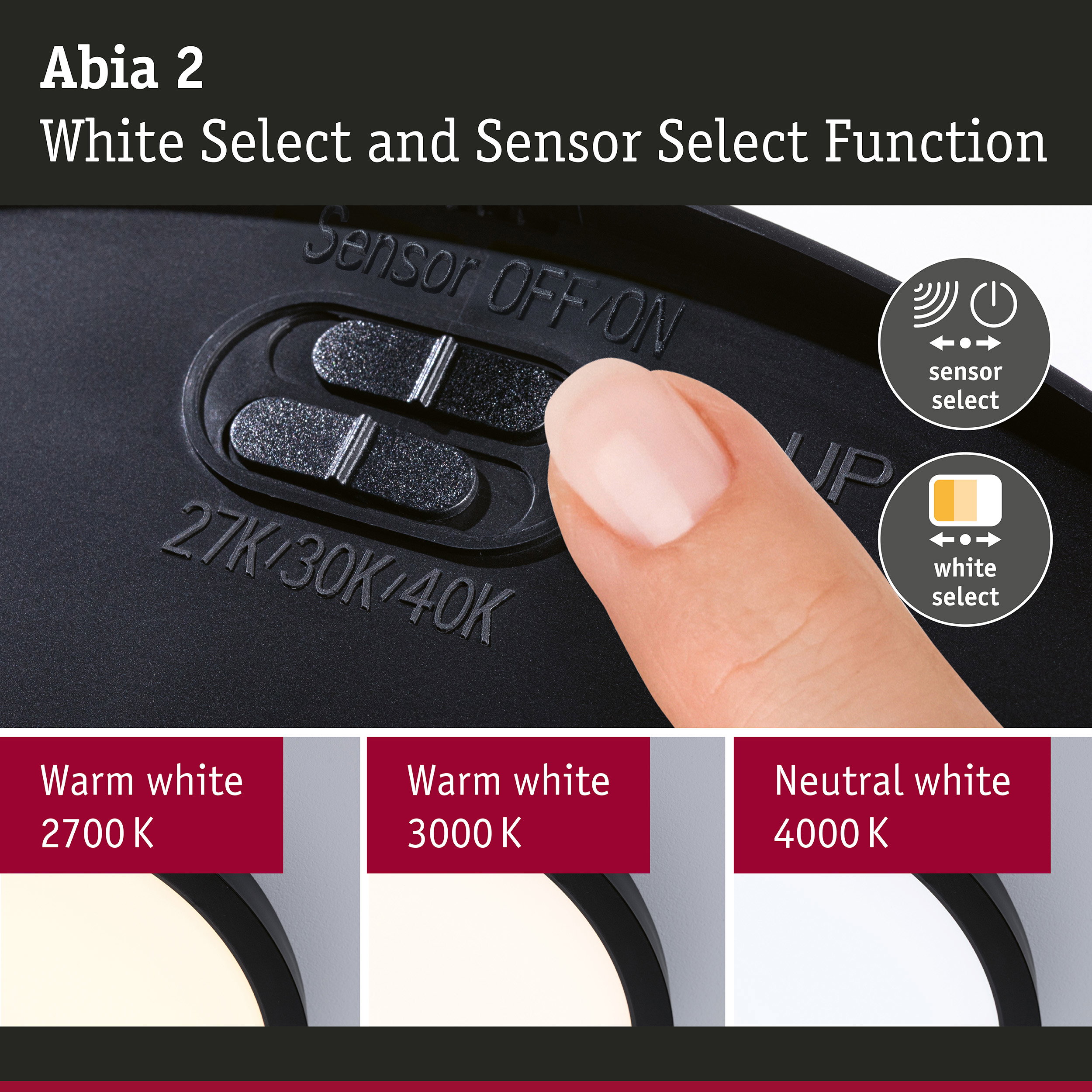 LED Panel Abia 2 White Select Twilight-controlled motion detector (HF) round 400mm 16W 1400lm White Select Black