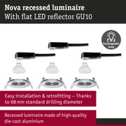Nova recessed luminaire made of die-cast aluminium with flat LED reflector GU10 and exchangeable lamp