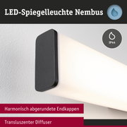 LED-Spiegelleuchte Nimbus mit schwarzem Gehäuse und transluzentem Diffuser für Badezimmerbeleuchtung