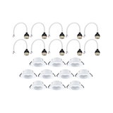 Set of ten white metal recessed spotlights with ten matching cable sockets for LED lighting