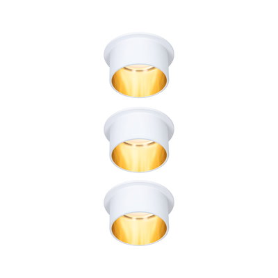 Three white LED recessed lights with warm white glow for modern indoor lighting