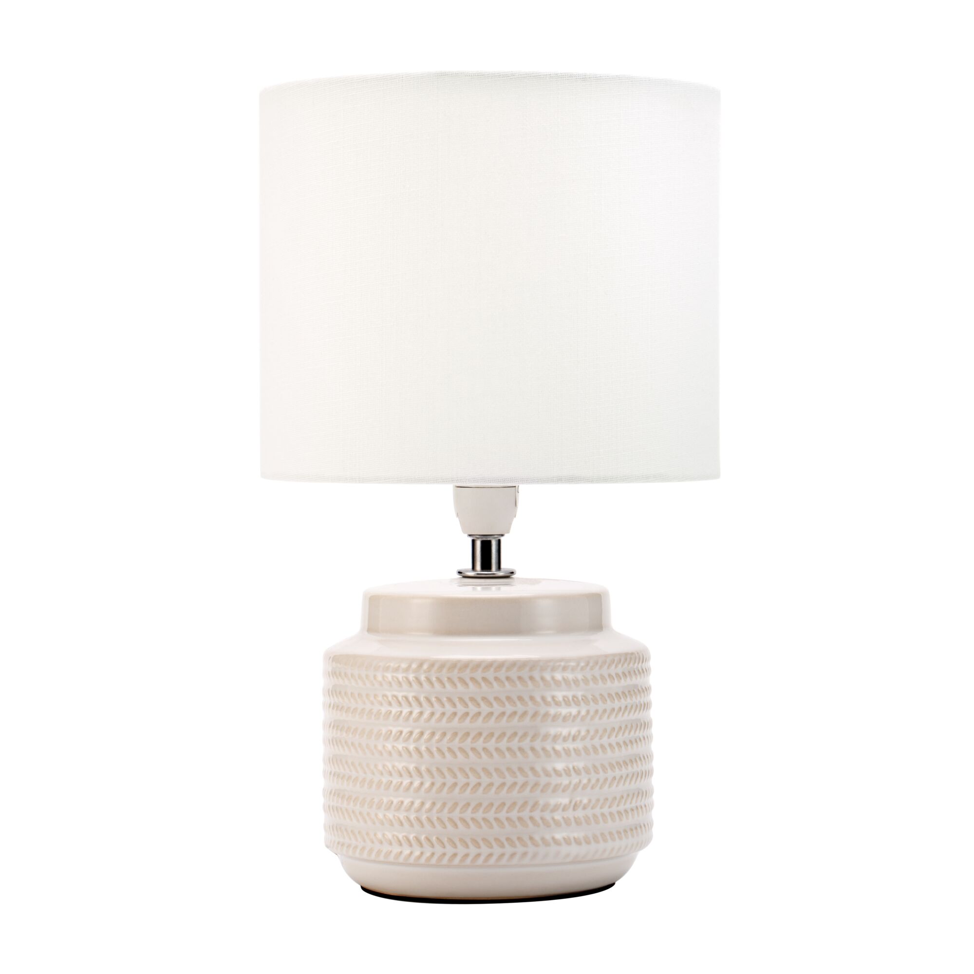 Pauleen Lampe à poser Bright Soul E14 max. 20W Crème/Beige Lampe de table en céramique beige avec abat-jour en tissu blanc et motif décoratif pour éclairage intérieur