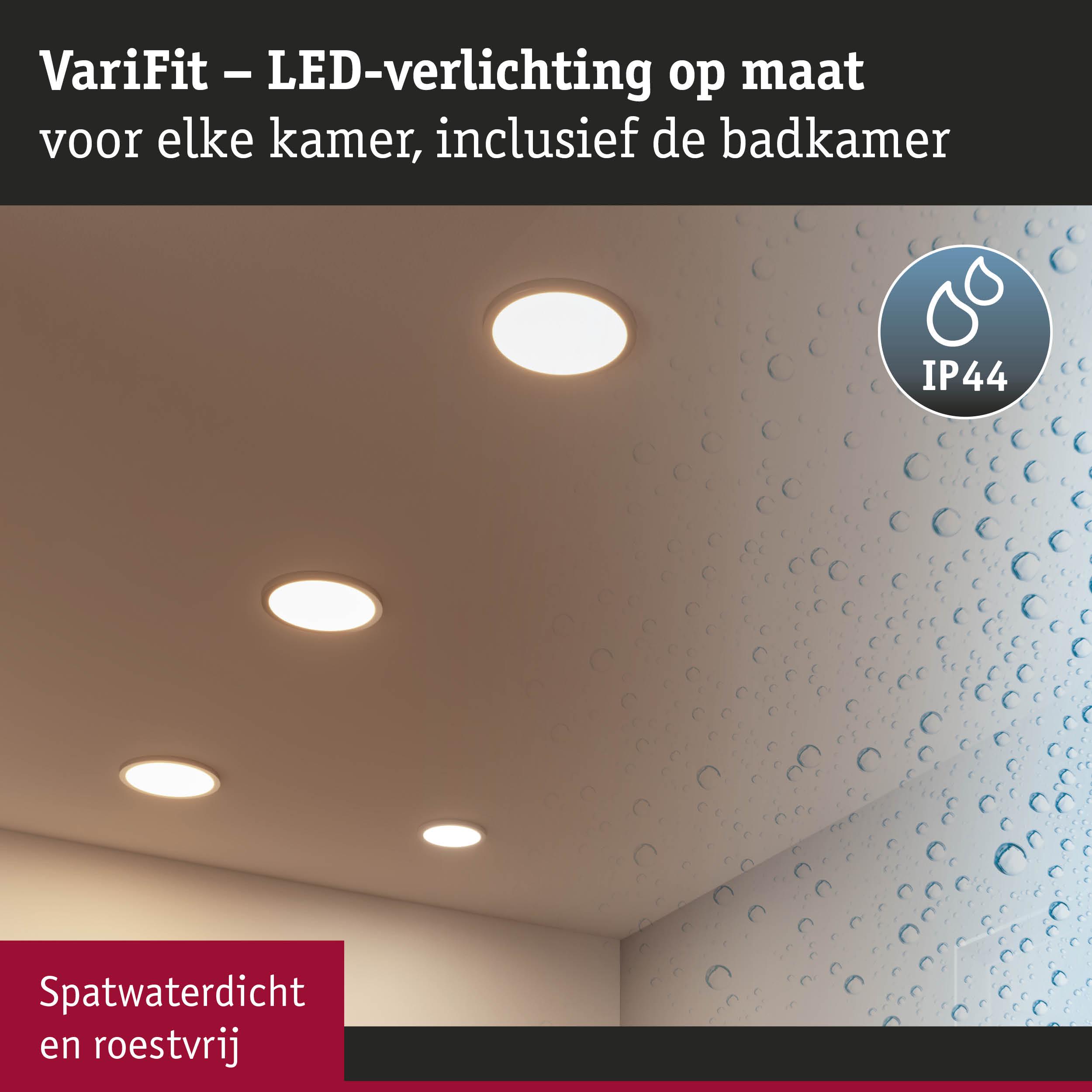 VariFit witte LED inbouwspots IP44 spatwaterdicht, geschikt voor badkamer- en kamerverlichting