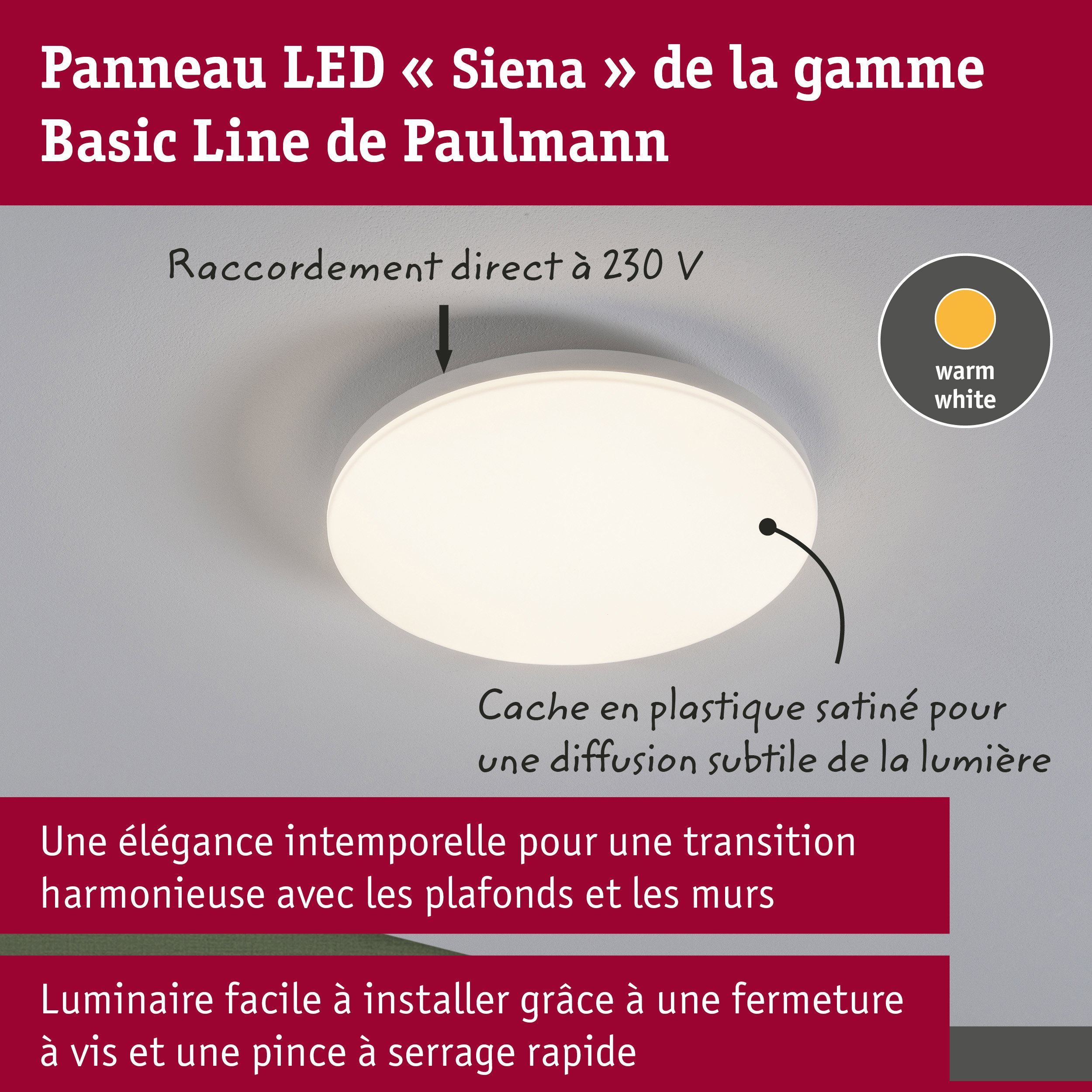 Plafonnier LED Siena 3000K 260mm 1500lm 230V 18,8W