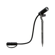 Schwarze LED-Gartenleuchte mit Erdspieß aus Metall und Kabelanschluss für Außenbeleuchtung
