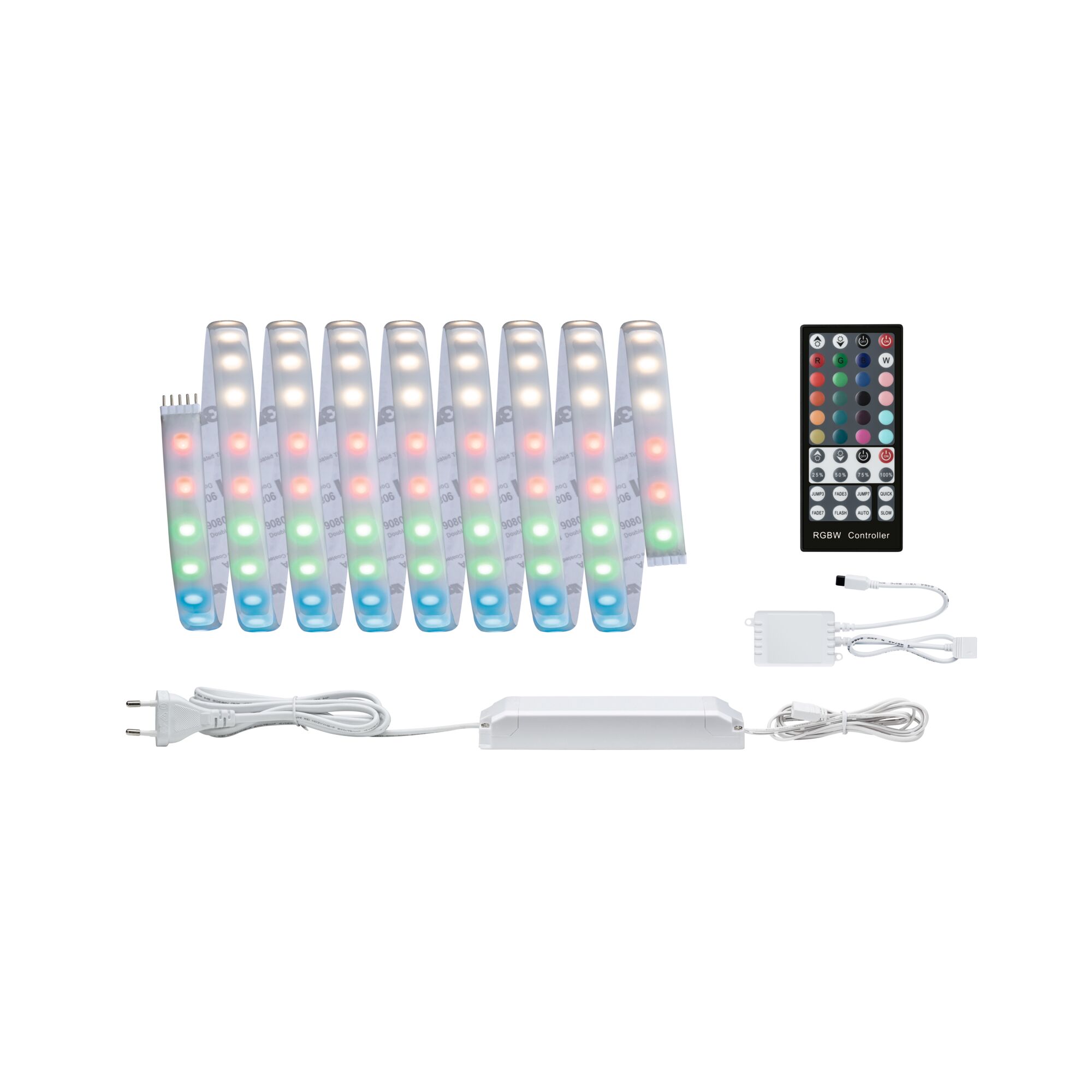 MaxLED 1000 Strip LED Kit de base 3m RGBW revêtue 33W 1000lm/m RGBW+ 75VA Bande LED RGBW avec télécommande et alimentation blanche pour éclairage coloré polyvalent