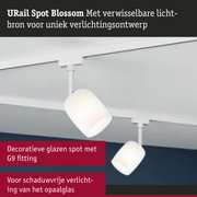 Witte URail Spot Blossom met verwisselbare lichtbron en opaalglas voor schaduwvrije verlichting