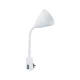 White flexible LED plug-in reading light made of plastic with switch for energy-saving lighting