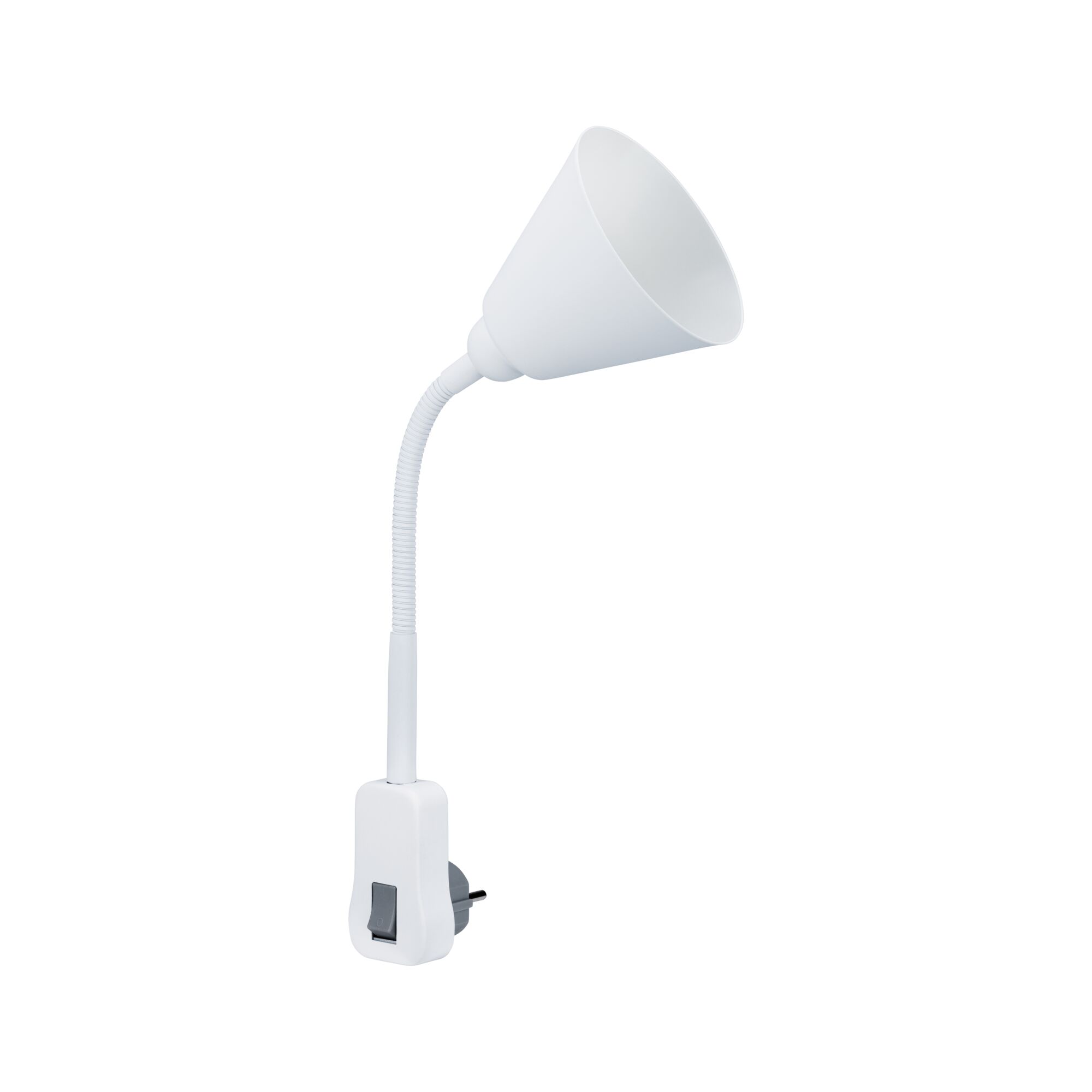 Steckerleuchte Junus Flexarm Weiß 230V E14 Weißer flexibler LED-Steckerleser aus Kunststoff mit Schalter für energiesparende Beleuchtung
