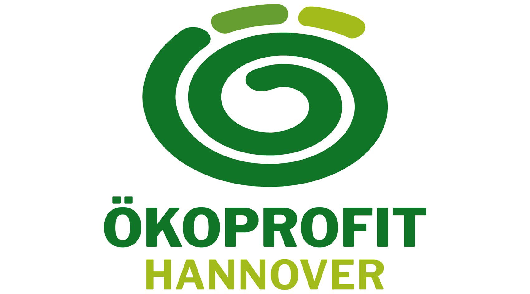 Grünes Ökoprofit-Logo mit Spirale und Schriftzug Hannover für nachhaltige Umweltprojekte