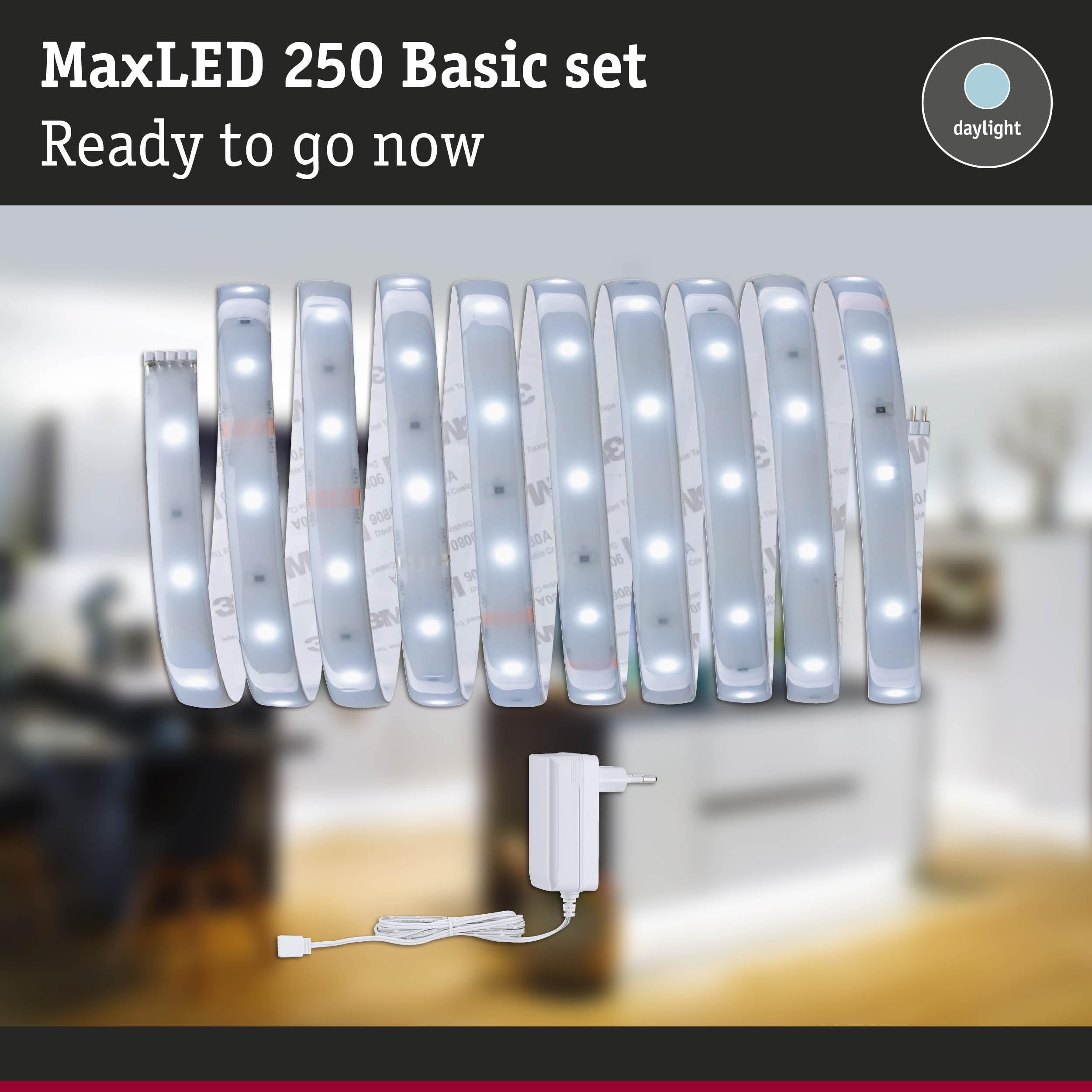 MaxLED 250 Basic set with flexible daylight white LED strips and power adapter for home lighting