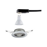 Recessed spotlight with white GU10 LED bulb and silver metal frame for modern indoor lighting