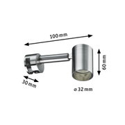 Modern wall spotlight in brushed stainless steel, 100 mm length and 60 mm height