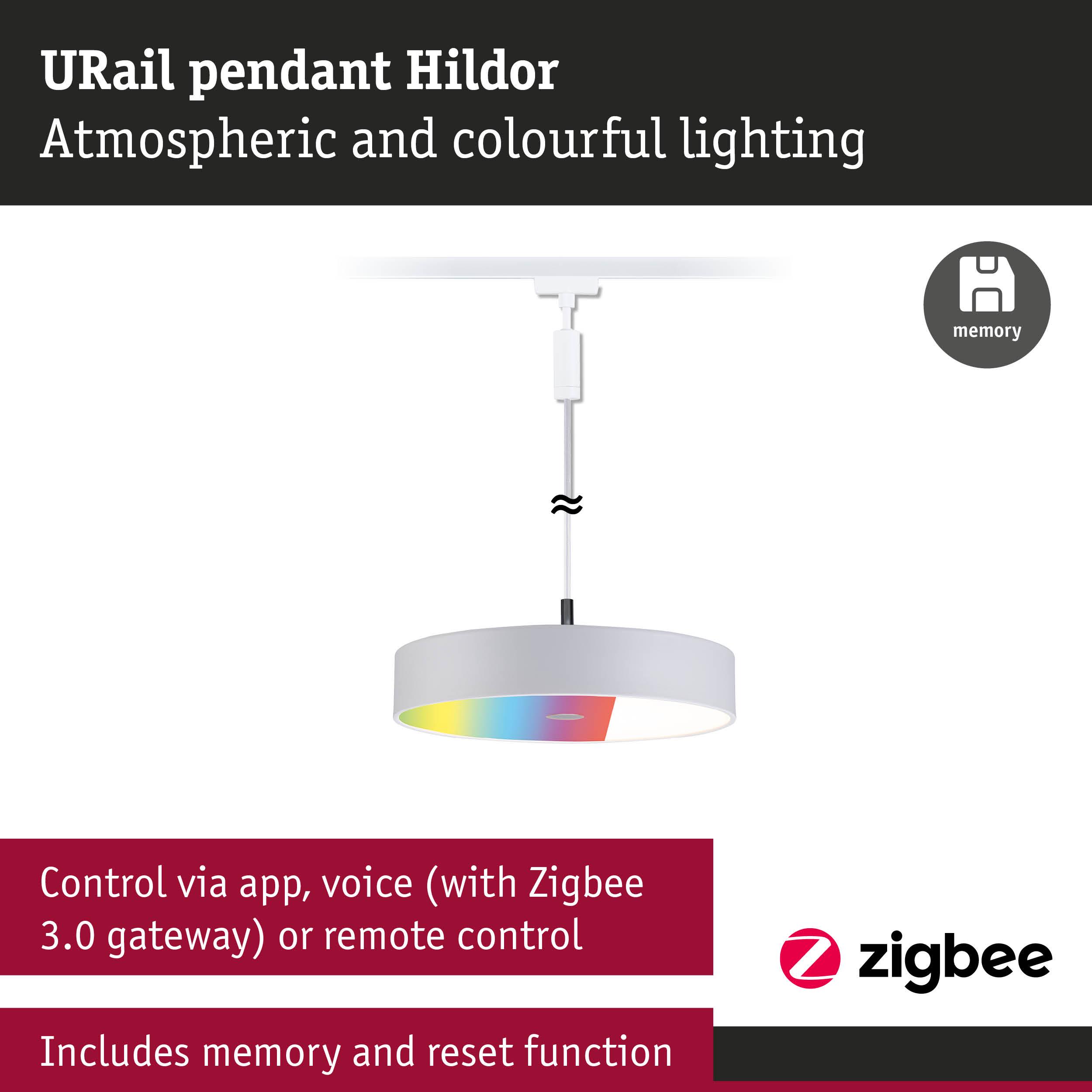 URail pendant lamp Hildor white with colorful lighting and Zigbee app voice remote control
