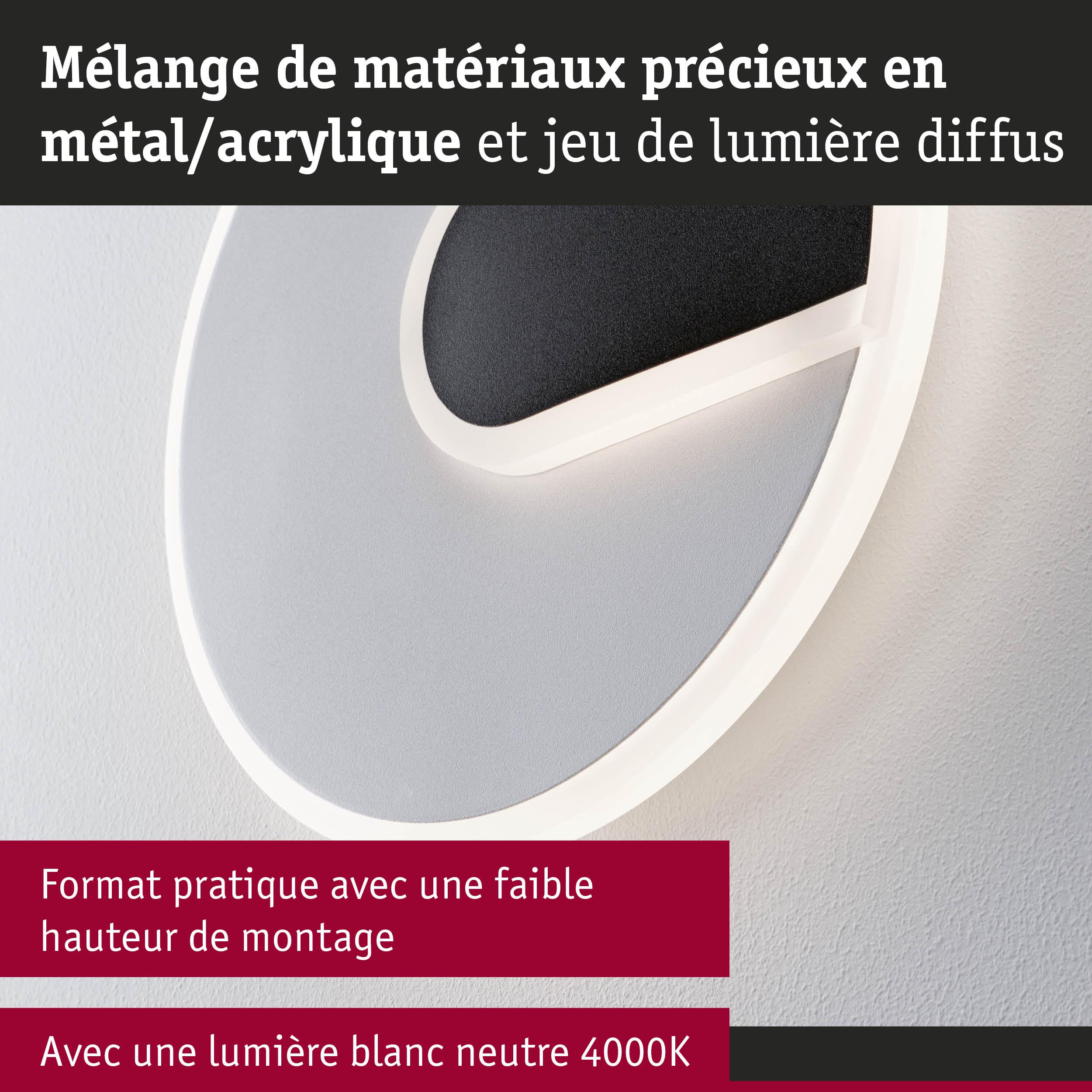 Applique murale ronde en métal et acrylique blanc avec lumière neutre 4000K pour intérieur moderne