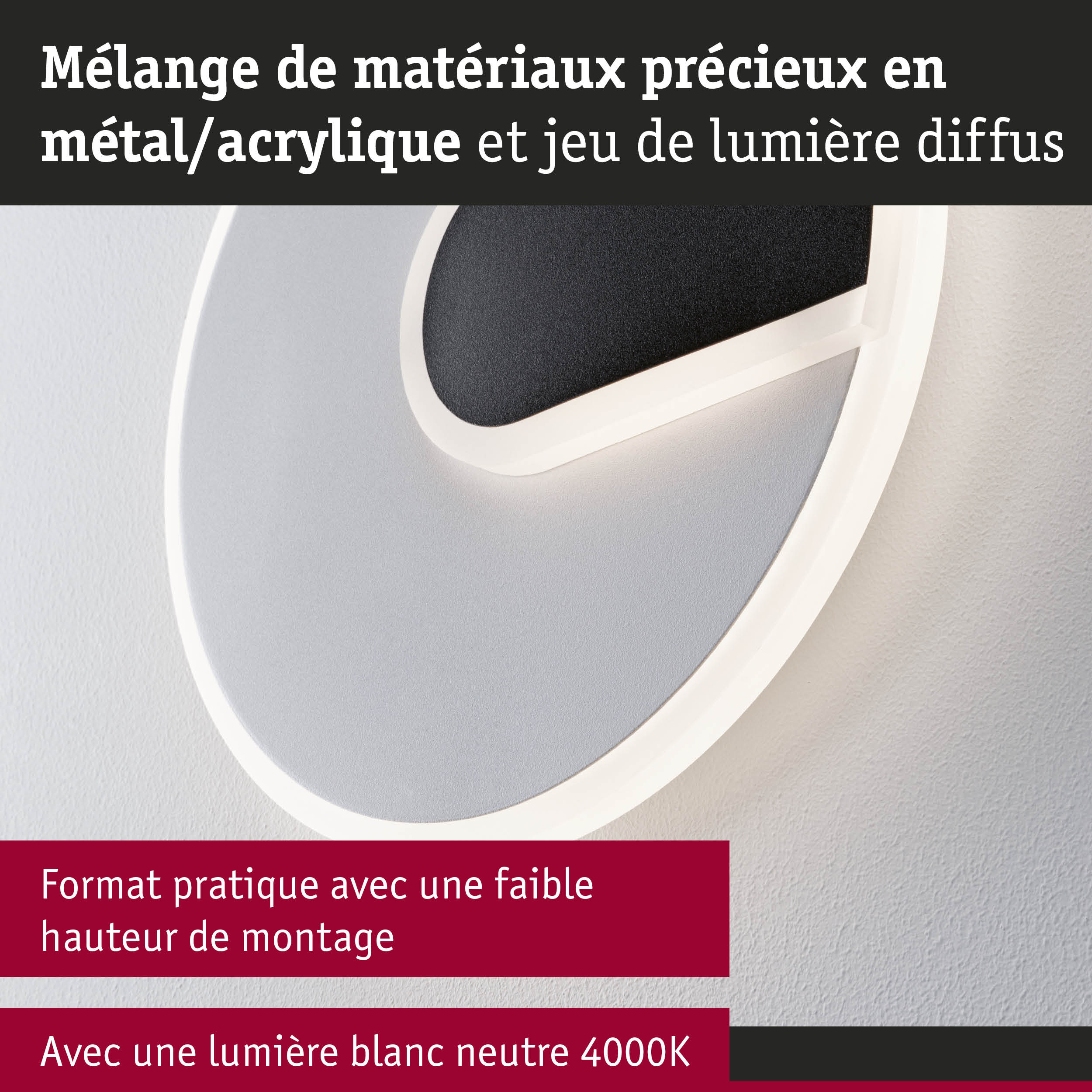 Applique murale moderne en métal et acrylique blanc avec lumière diffuse et blanc neutre 4000K