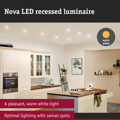 Nova LED recessed lights in warm white with swivel spots in modern kitchen for optimal lighting