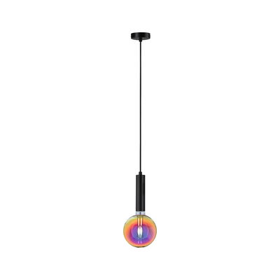 Moderne schwarze Pendelleuchte mit bunter Glühbirne aus Glas für stilvolle Innenbeleuchtung