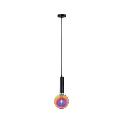 Modern black pendant light with colorful glass bulb for stylish indoor lighting solutions
