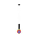 Modern black pendant light with colorful glass bulb for stylish indoor lighting solutions