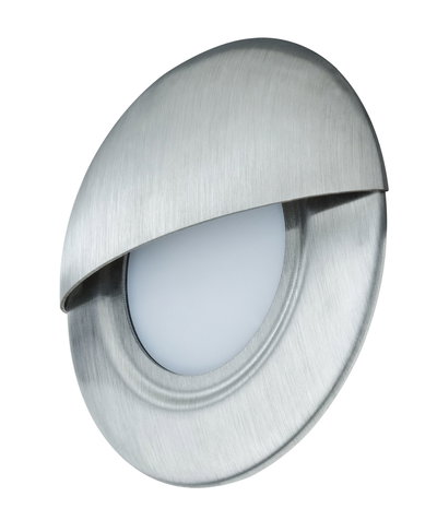 Round LED wall light in brushed stainless steel silver with white diffuser for indoor lighting