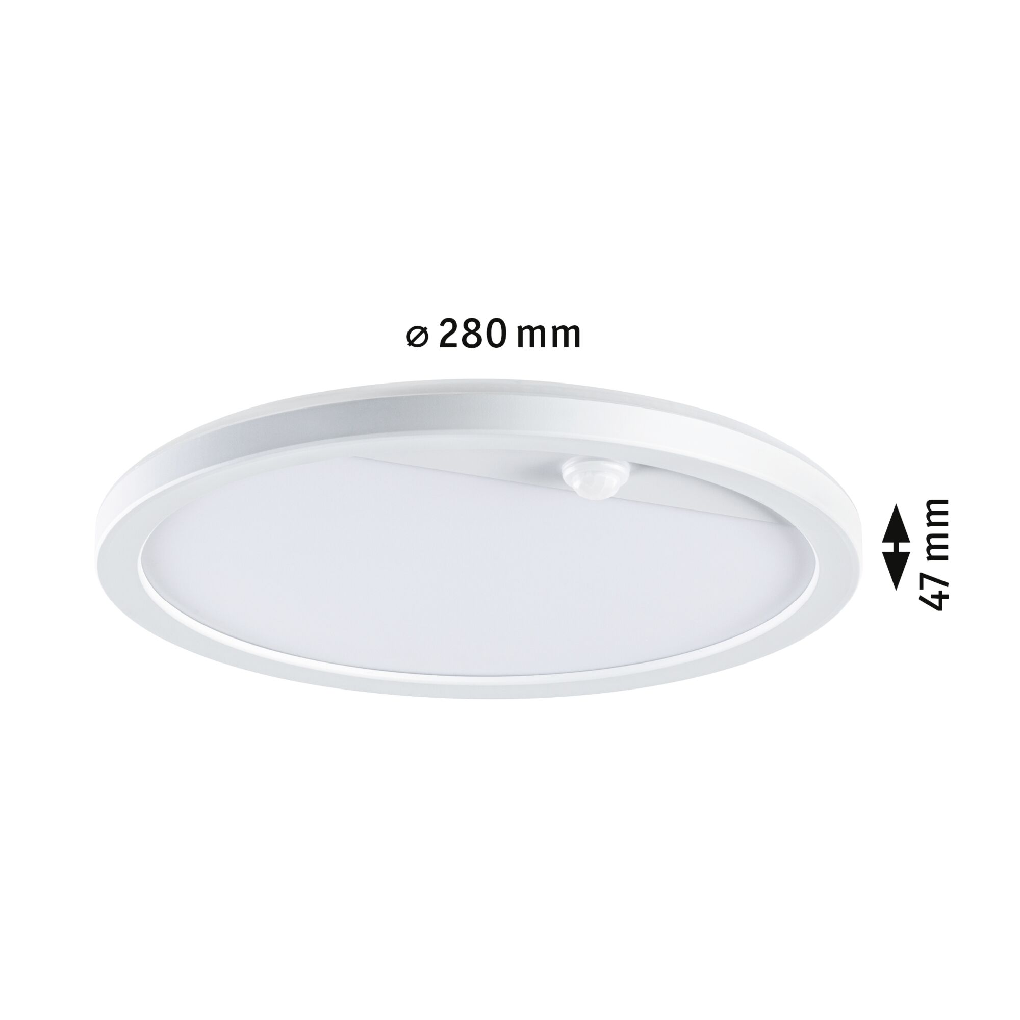 Round white LED ceiling light with 280 mm diameter and 47 mm height, energy-efficient lighting