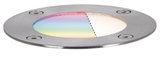 Spot encastré rond en acier inoxydable avec zones de lumière colorée et blanche pour éclairage extérieur