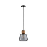 Suspension moderne en verre gris avec élément en liège, lampe LED économique pour salon