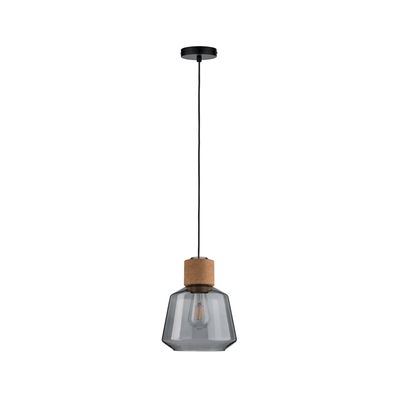 Suspension moderne en verre gris avec élément en liège, lampe LED économique pour salon