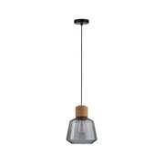 Hanglamp met grijze glazen kap en kurkdetail, moderne verlichting voor stijlvolle interieurs