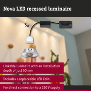 Nova LED recessed luminaire in white aluminium with direct 230V connection and replaceable LED coin