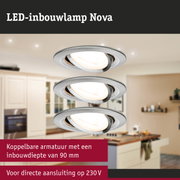 LED-inbouwlamp Nova van geborsteld zilver met directe 230V aansluiting voor woningverlichting